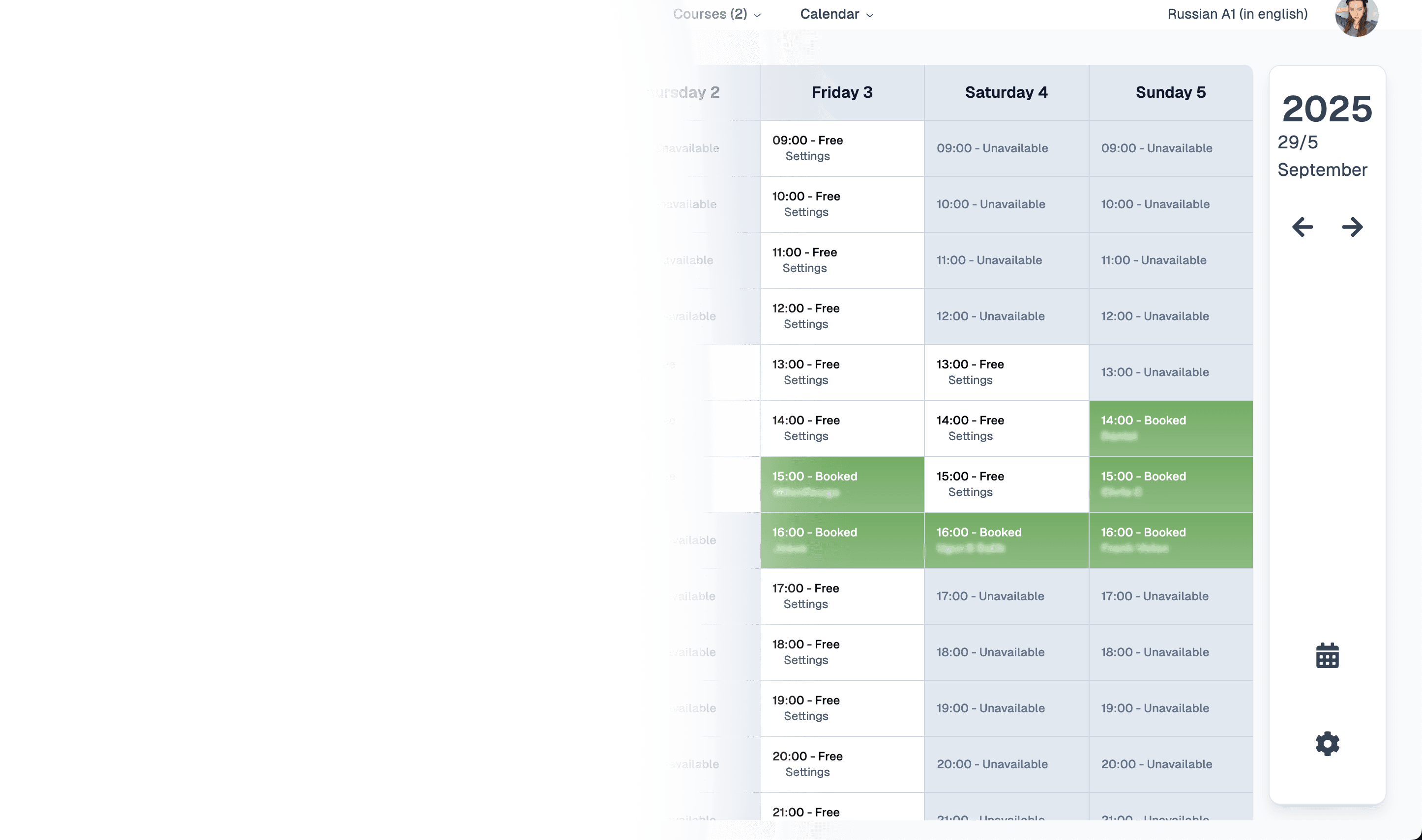 Schedule screenshot
